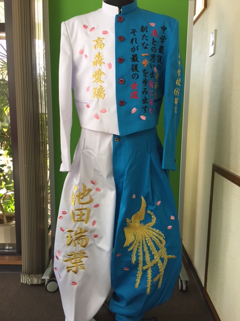 青白学ランに特大鳳凰の刺繍